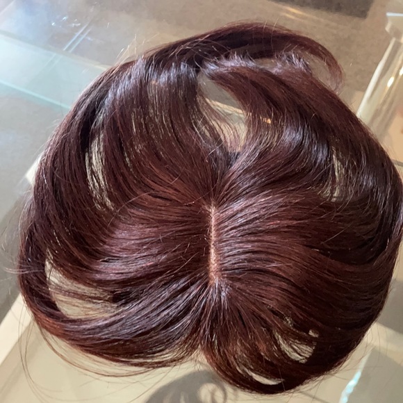 NWT auburn 100% human hair topper center parting dark brown red - Picture 8 of 16